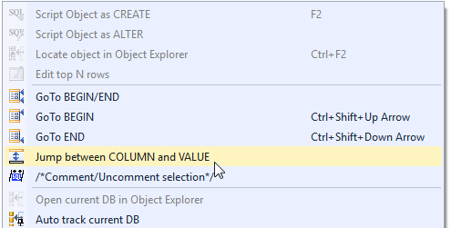 jump between column and value in insert statement