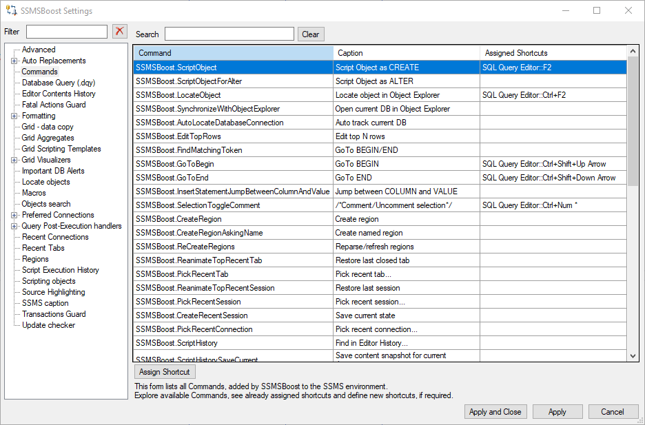 Commands list