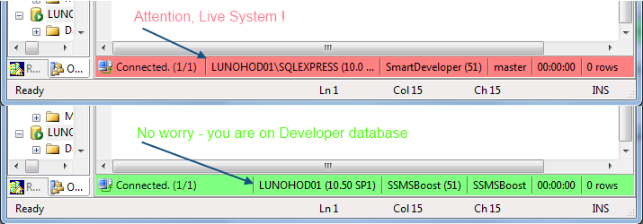 Define custom colors for connections in SSMS with SSMSBoost add-in