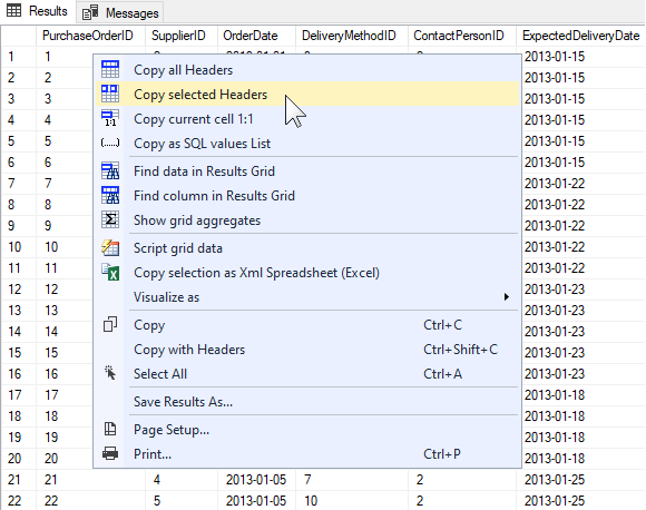 Copy Results Grid Headers Column Names Ssmsboost Add In For Sql Server Management Studio