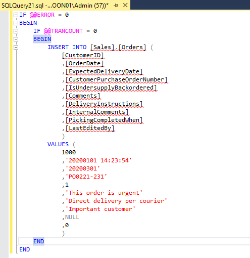 jump between column and value in insert statement