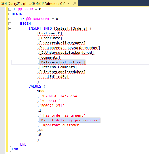 highlighted column/value pairs