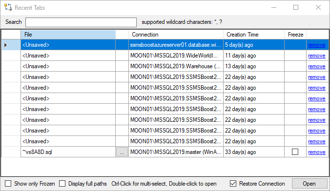 Reсent Tabs: SSMSBoost Add-in for SQL Server Management Studio