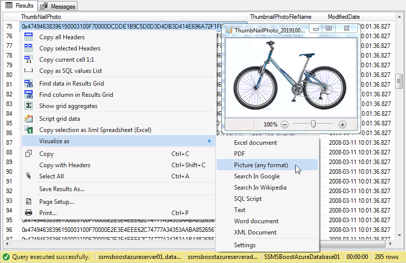 SSMS Results Grid Visualizers