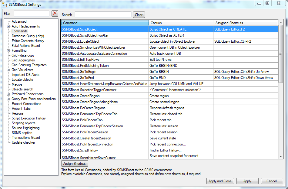 Manage Keyboard Shortcuts In Ssms Ssms Boost Add In For Sql Server Management Studio